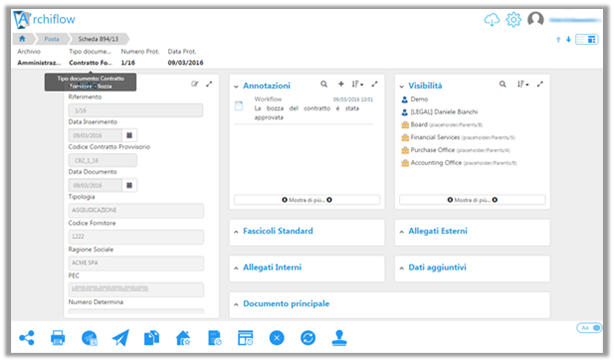 Archiflow Interactive Dashboard - Scheda documentale