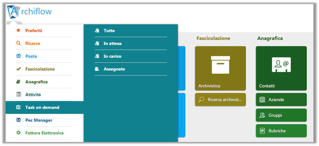Archiflow Interactive Dashboard - Menù